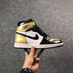 Jordan 1 High Mismatched Black Gold White Sneakers