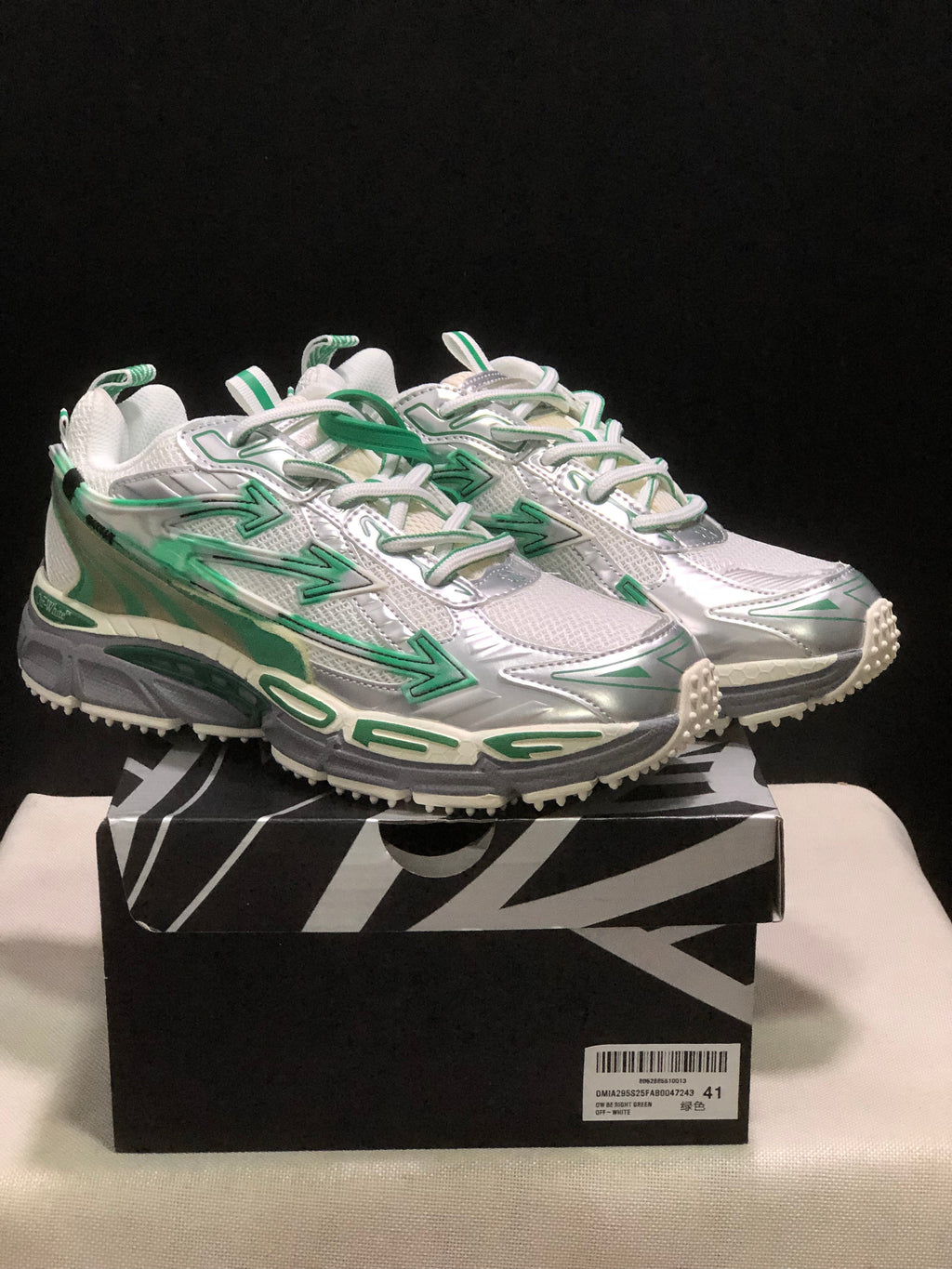 OFF-WHITE Be Right Back Sneakers White Silver Green