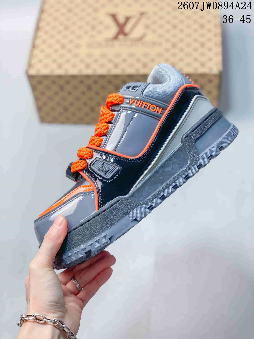 Louis Vuitton Trainer Maxi Low-Top Sneakers Gray and Orange