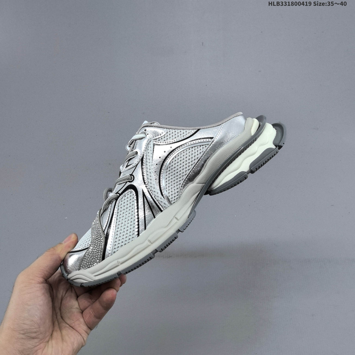 GCDS Silver Lace-Detail Backless Sneakers