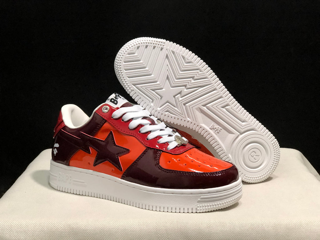 Bape Sta Low-Top Sneakers Burgundy and Orange