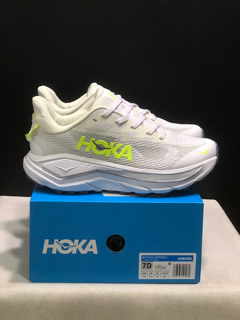 HOKA Challenger 8 Trail Running Shoes, White and Lime