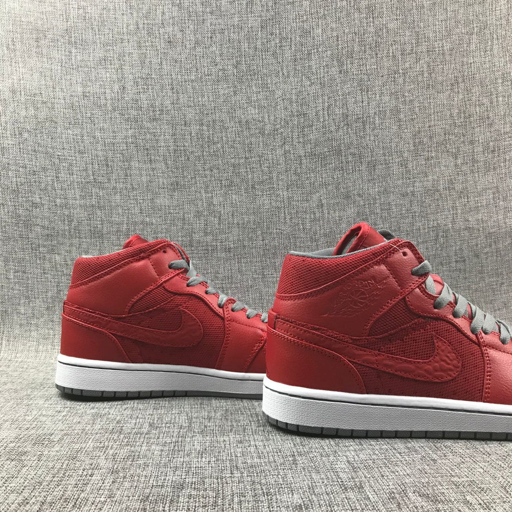 Jordan 1 Mid High-Top Sneakers in Red and Grey