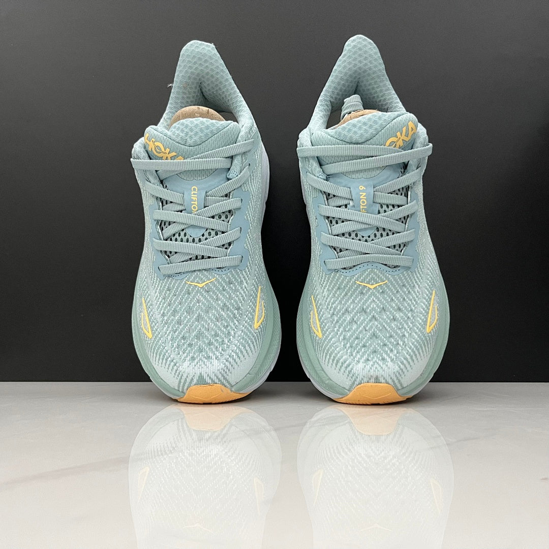 HOKA Clifton 9 Running Shoes – Mint and Yellow