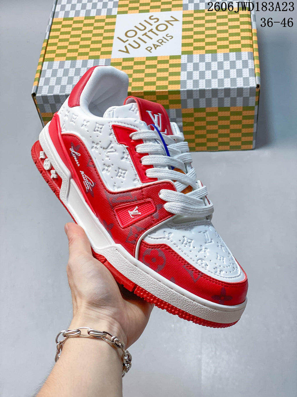 Louis Vuitton Trainer Low Sneakers in Red and White