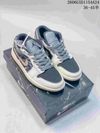 Jordan 1 Low Graffiti Sneakers in Gray and Cream