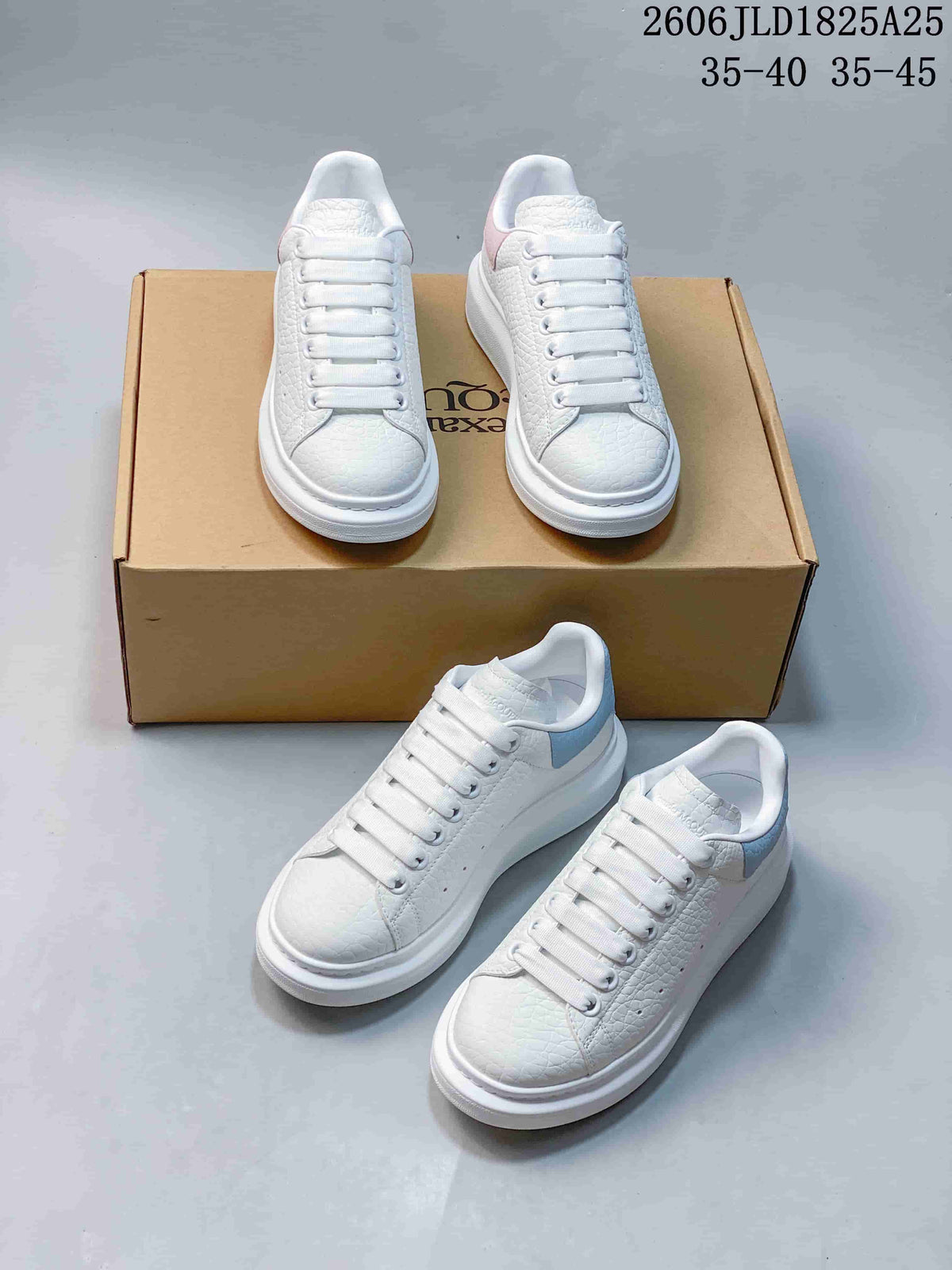 Alexander McQueen White Textured Platform Sneakers with Pastel Heel