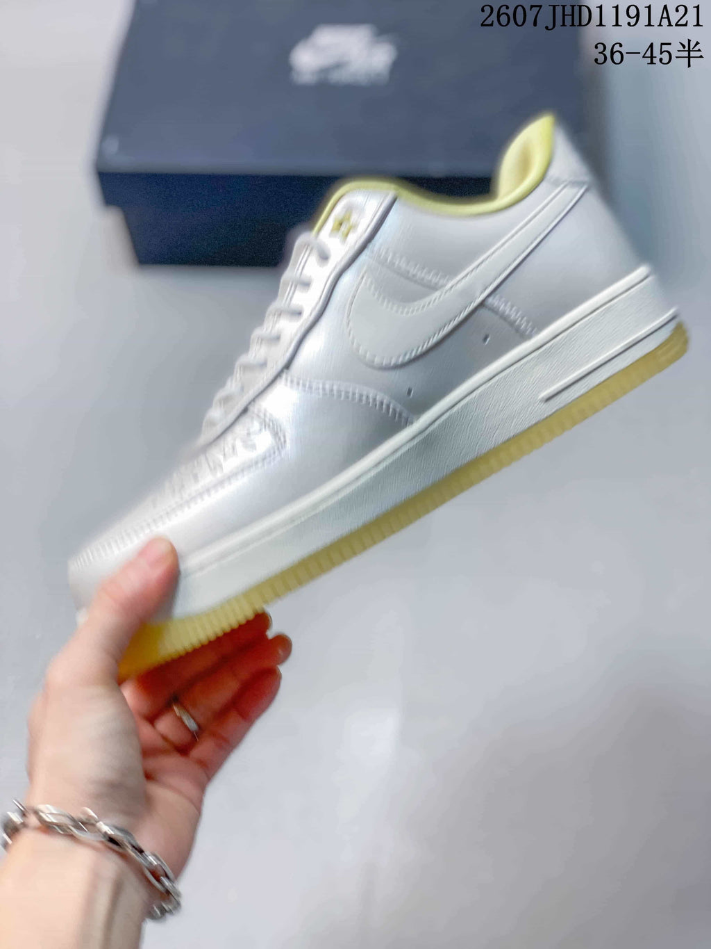 Nike Air Force 1 Egg or Duck Sneakers White Silver Yellow
