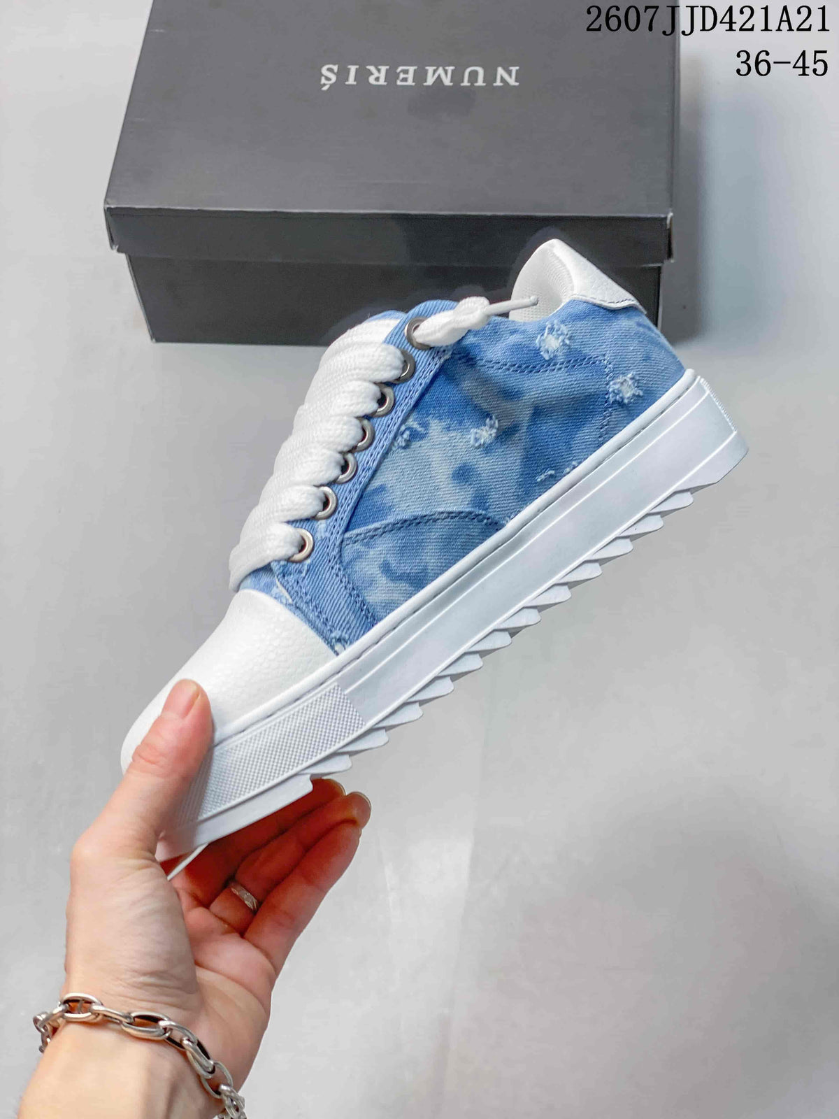 Numeris 2607JJD421A21 Blue Printed Canvas Platform Sneakers