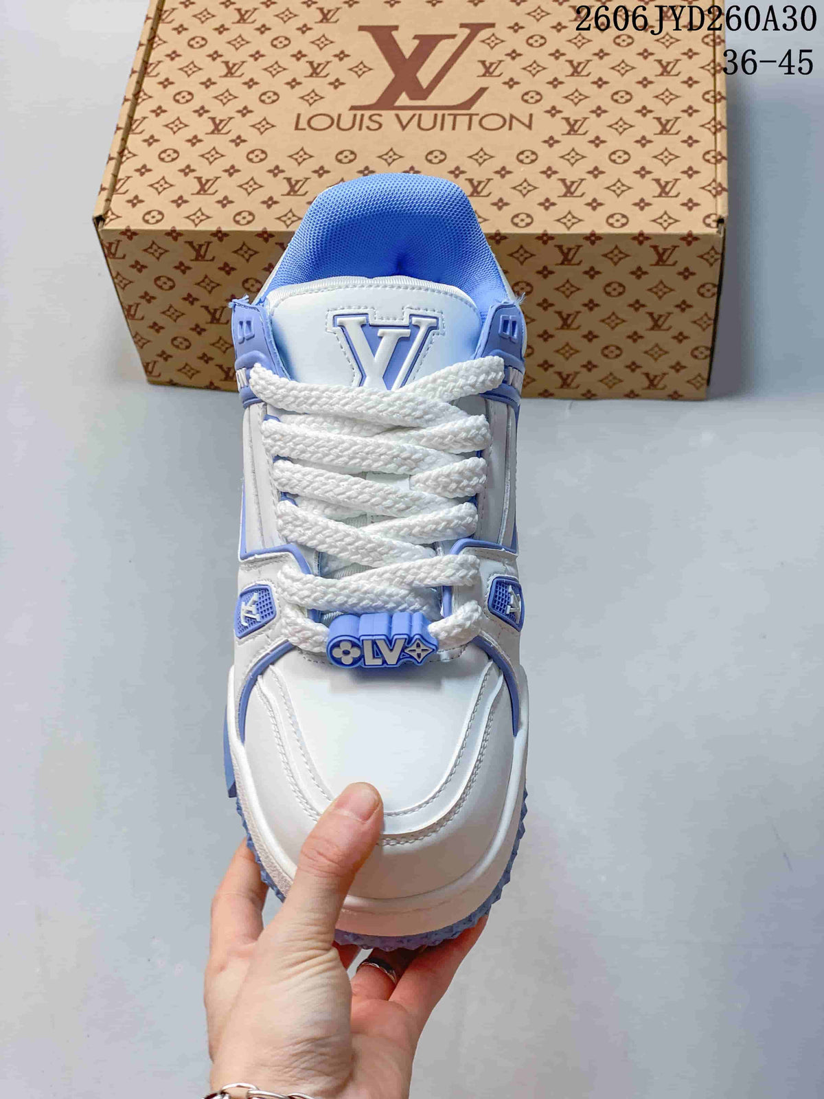 Louis Vuitton Trainer Maxi Low-Top Sneakers, White and Blue
