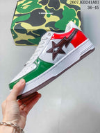 BAPE × KID SUPER STA Low-Top Sneakers White Green Red