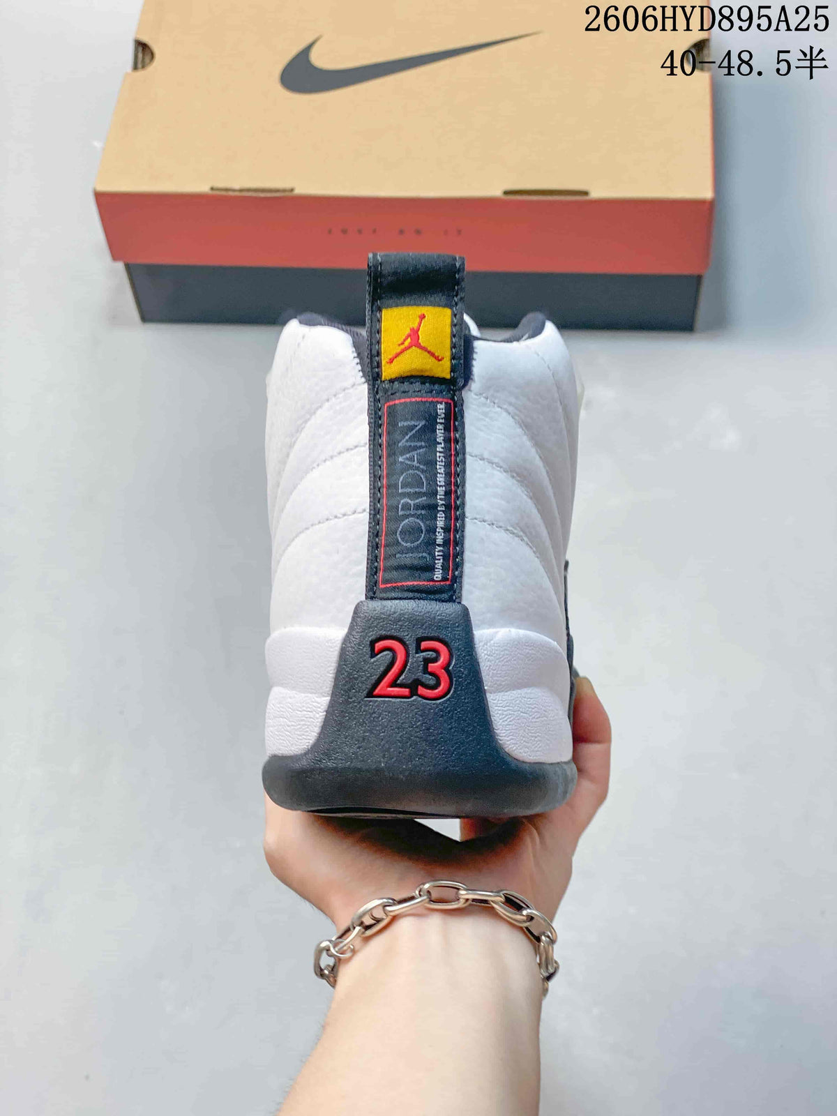 Jordan Air Jordan 12 Retro High-Top Basketball Shoes, White and Black