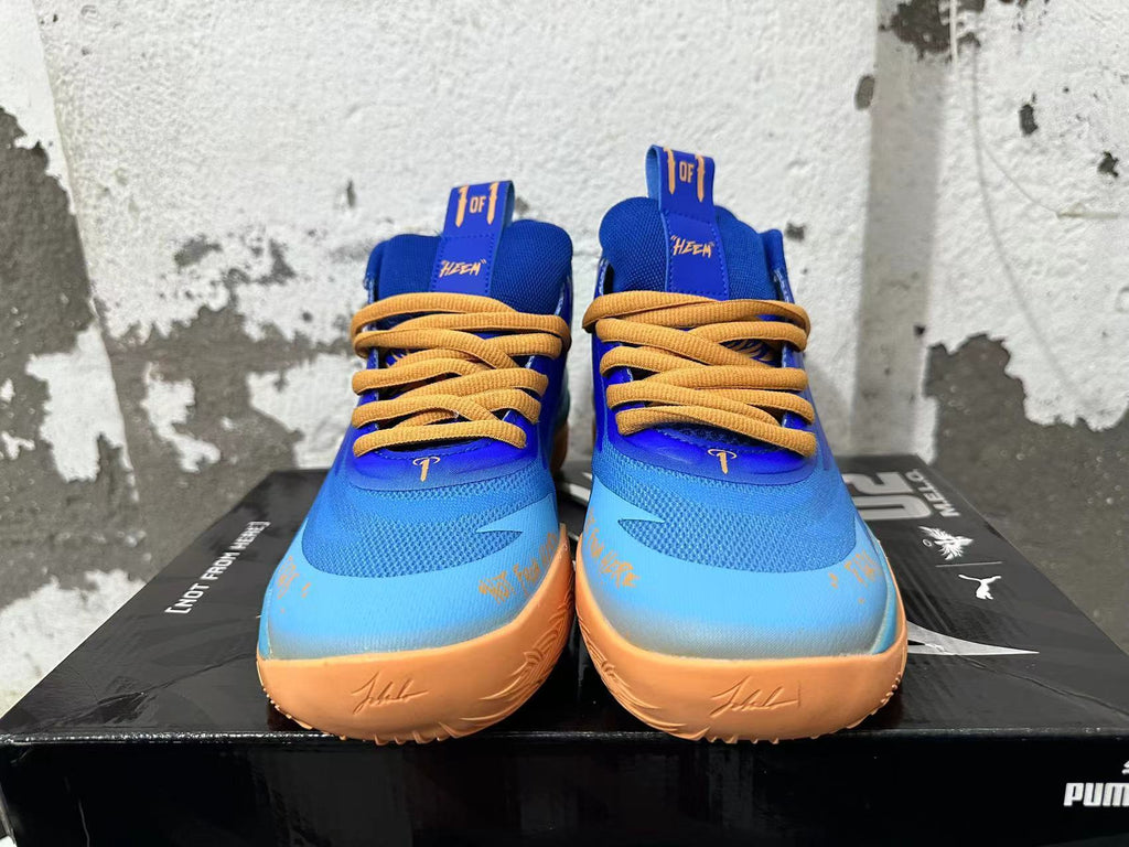 Puma Melo Basketball Shoes, Blue and Yellow