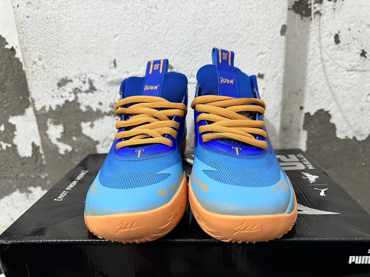 Puma Melo Basketball Shoes, Blue and Yellow