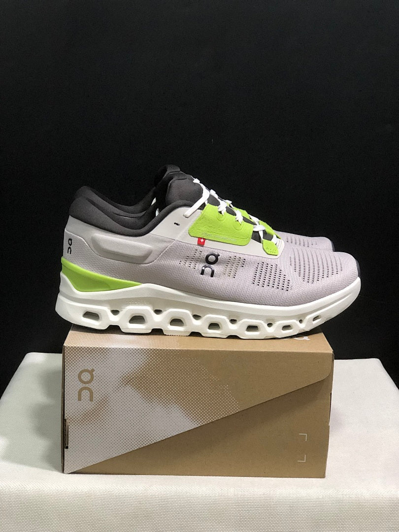 On Cloudstratus 3 Running Shoes, White Grey Green