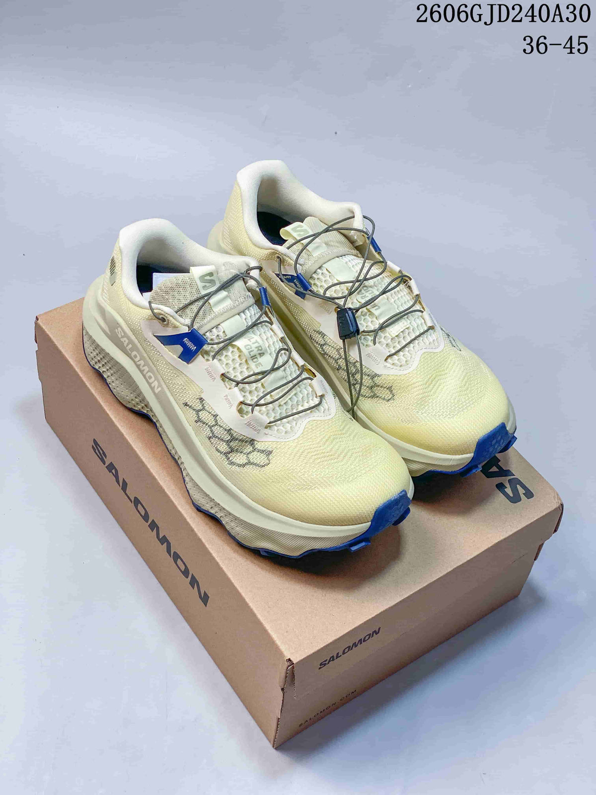 Salomon Ultra Glide 4 Trail Running Shoes, Cream and Blue