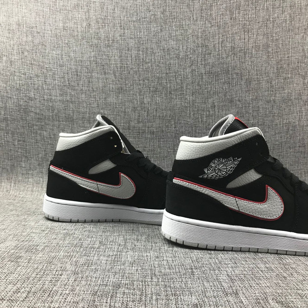 Air Jordan 1 Mid Black, White & Red Sneakers 554724-060