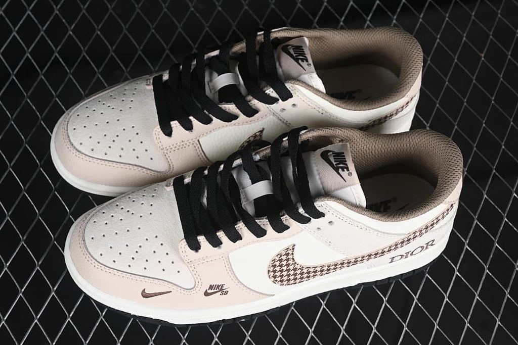 Nike SB Dunk Low Cream Houndstooth Swoosh Sneakers