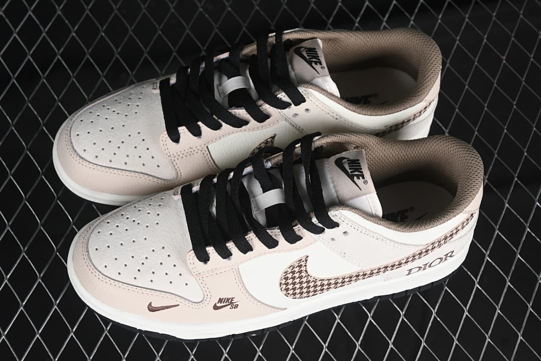 Nike SB Dunk Low Cream Houndstooth Swoosh Sneakers