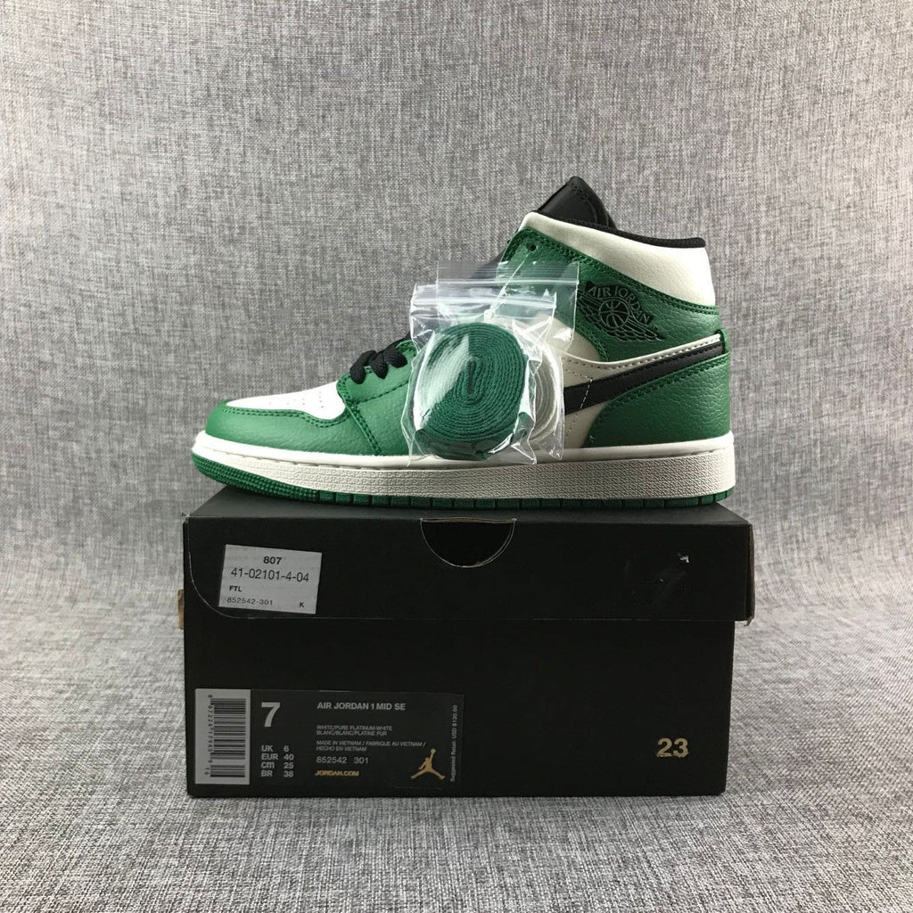 Air Jordan 1 Mid SE White Green Black Sneakers