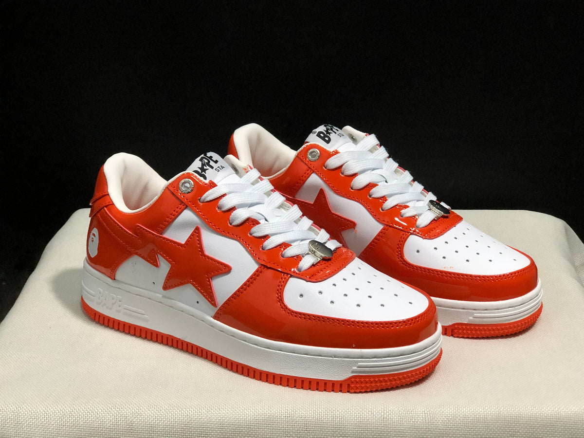 BAPE Sta Low-Top Sneakers White and Orange