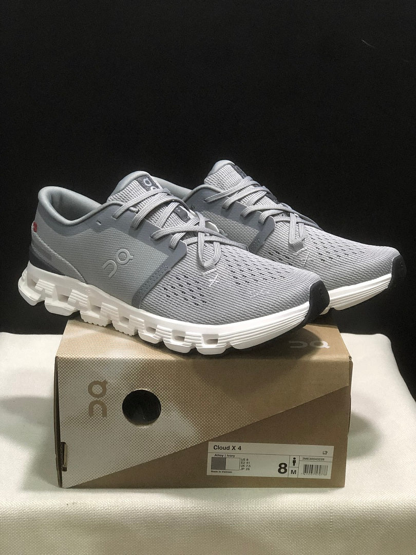 On Cloud X 4 Sneakers in Alloy and Ivory