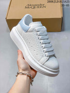 Alexander McQueen White Textured Platform Sneakers with Pastel Heel