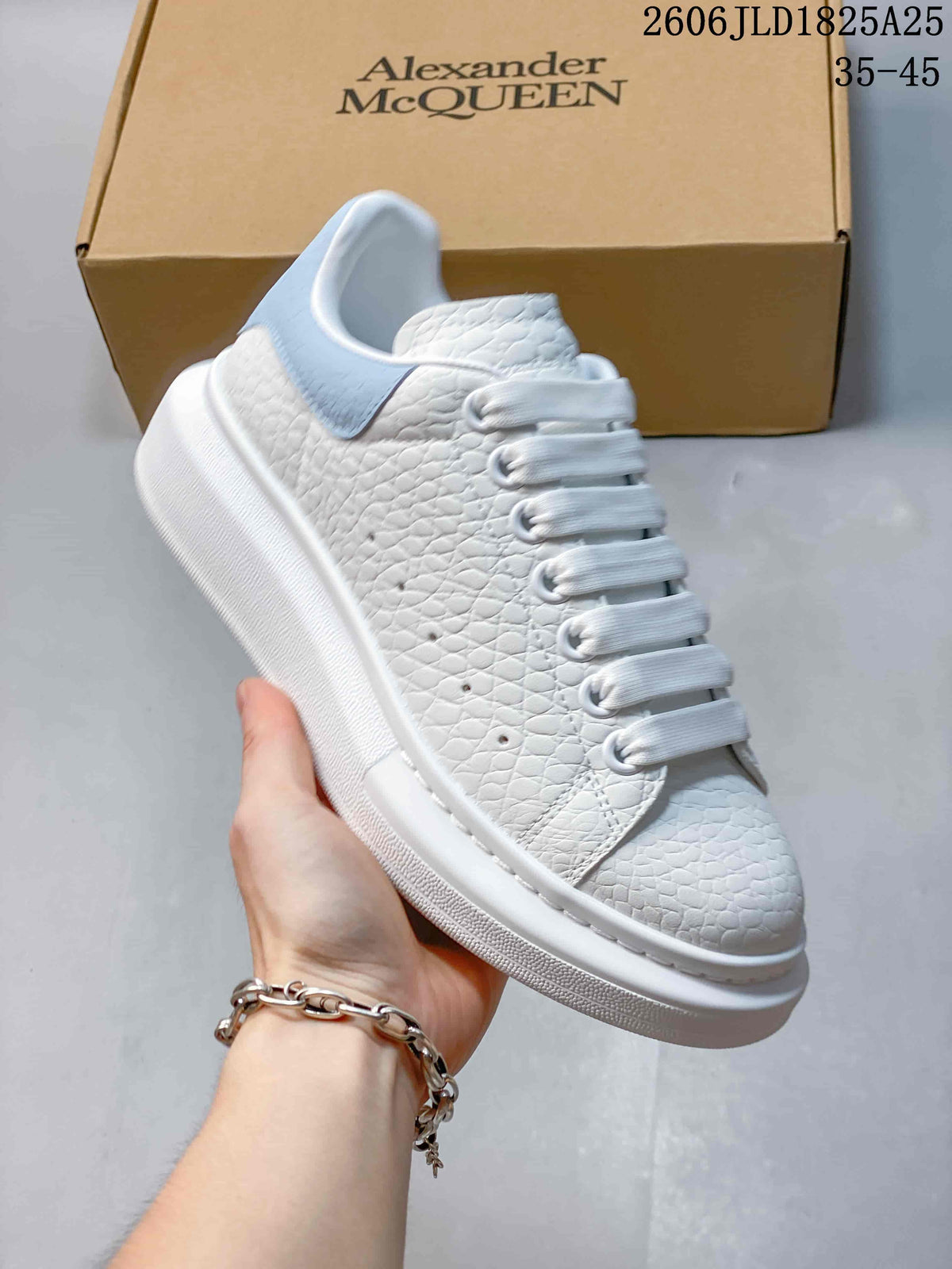 Alexander McQueen White Textured Platform Sneakers with Pastel Heel