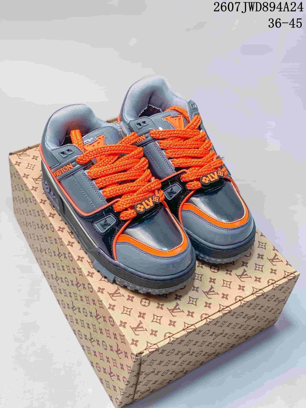 Louis Vuitton Trainer Maxi Low-Top Sneakers Gray and Orange