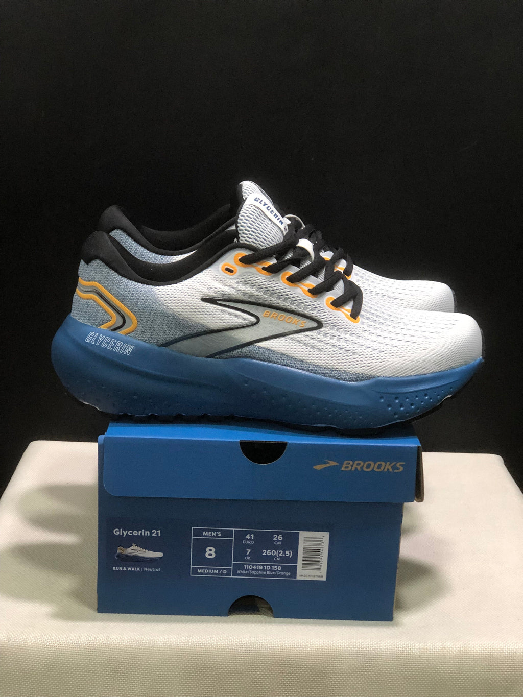 Brooks Glycerin 21 Men's Running Shoes White Blue