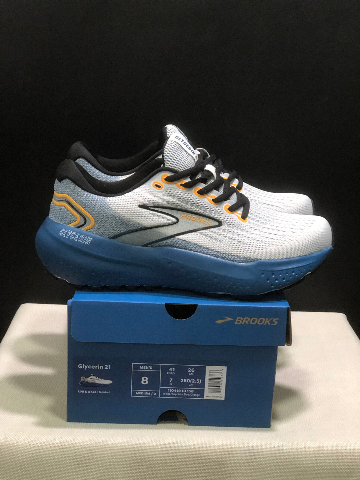 Brooks Glycerin 21 Men's Running Shoes White Blue
