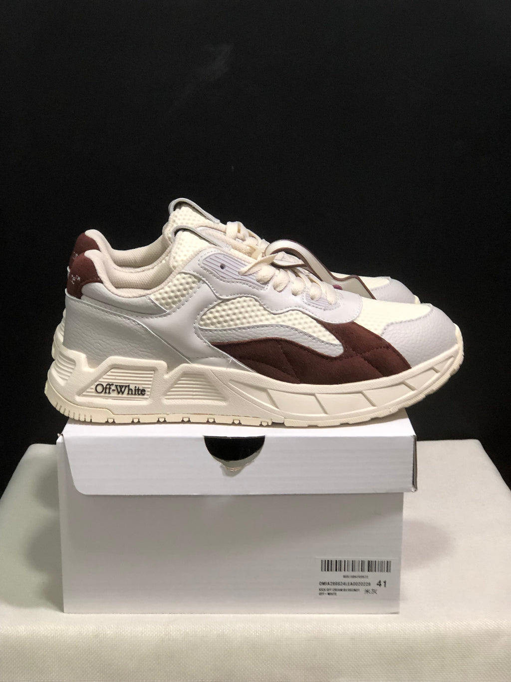 OFF-WHITE Low-Top Leather Sneakers White and Brown