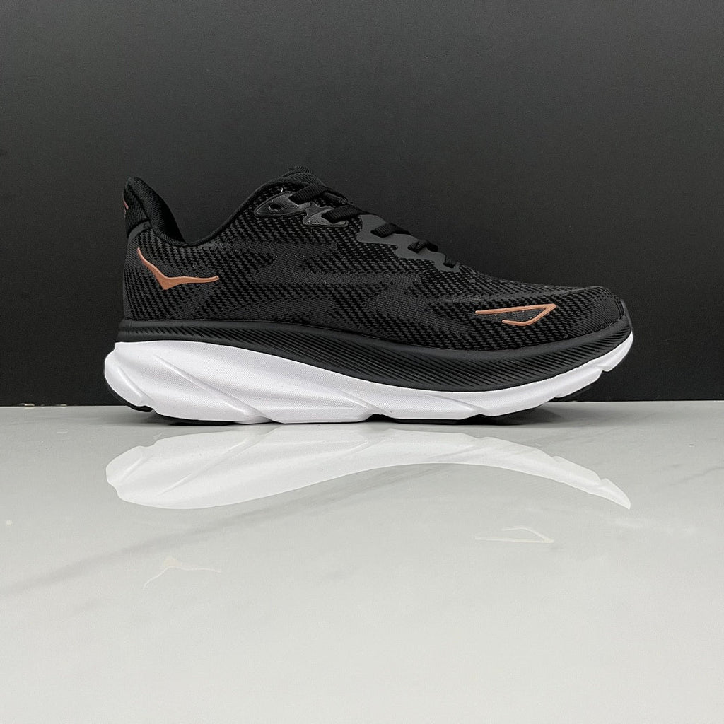 HOKA Clifton 9 Black and Gold Running Shoes