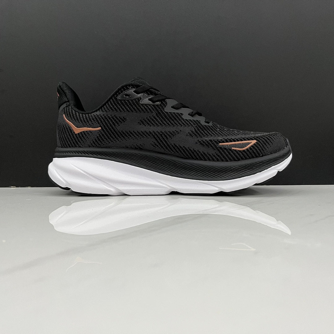HOKA Clifton 9 Black and Gold Running Shoes