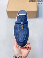 Loro Piana Suede Loafer Mules in Navy 2607HXD1826A26