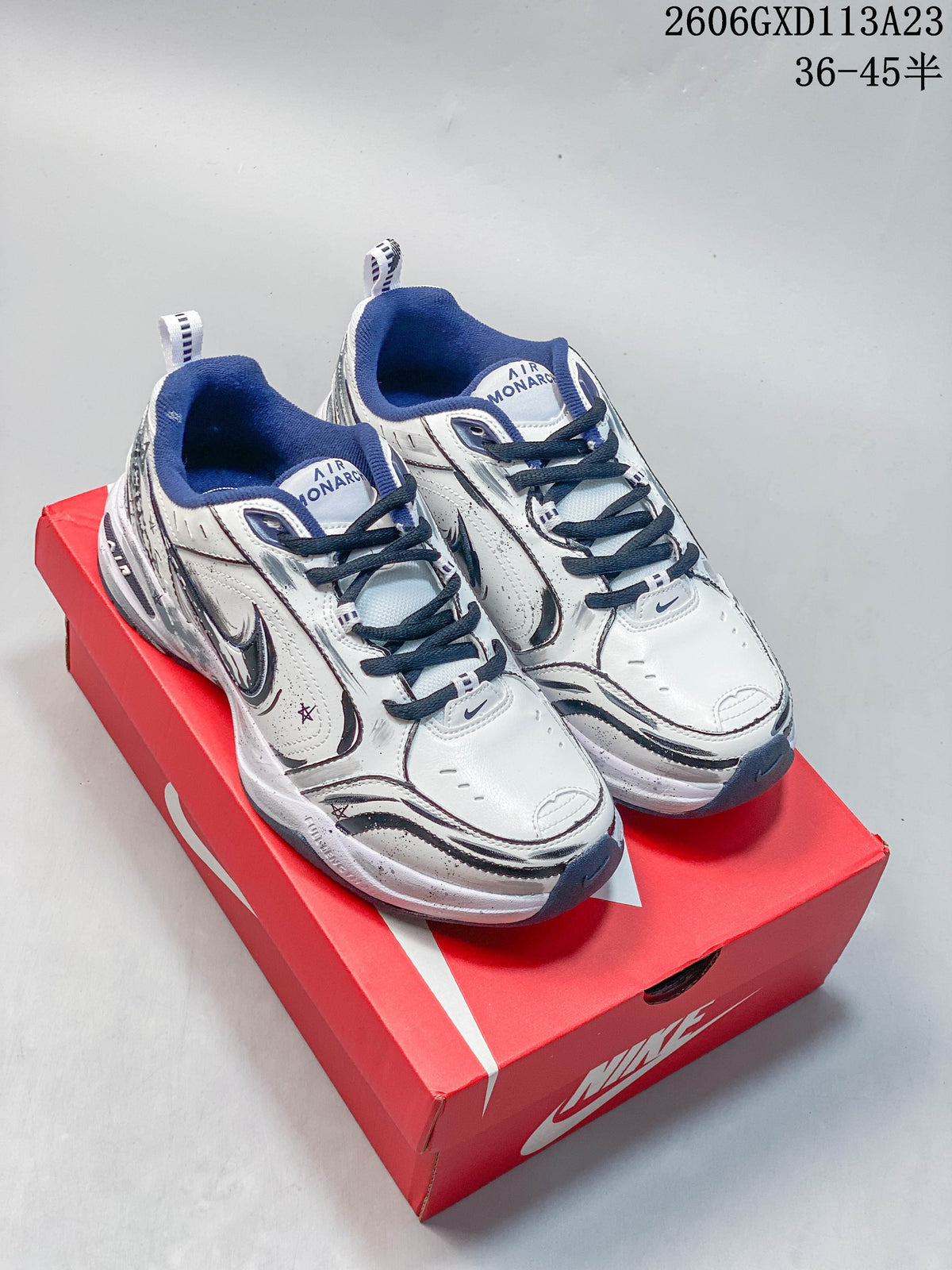 Nike Air Monarch IV Sneakers White Navy Silver 415445-102