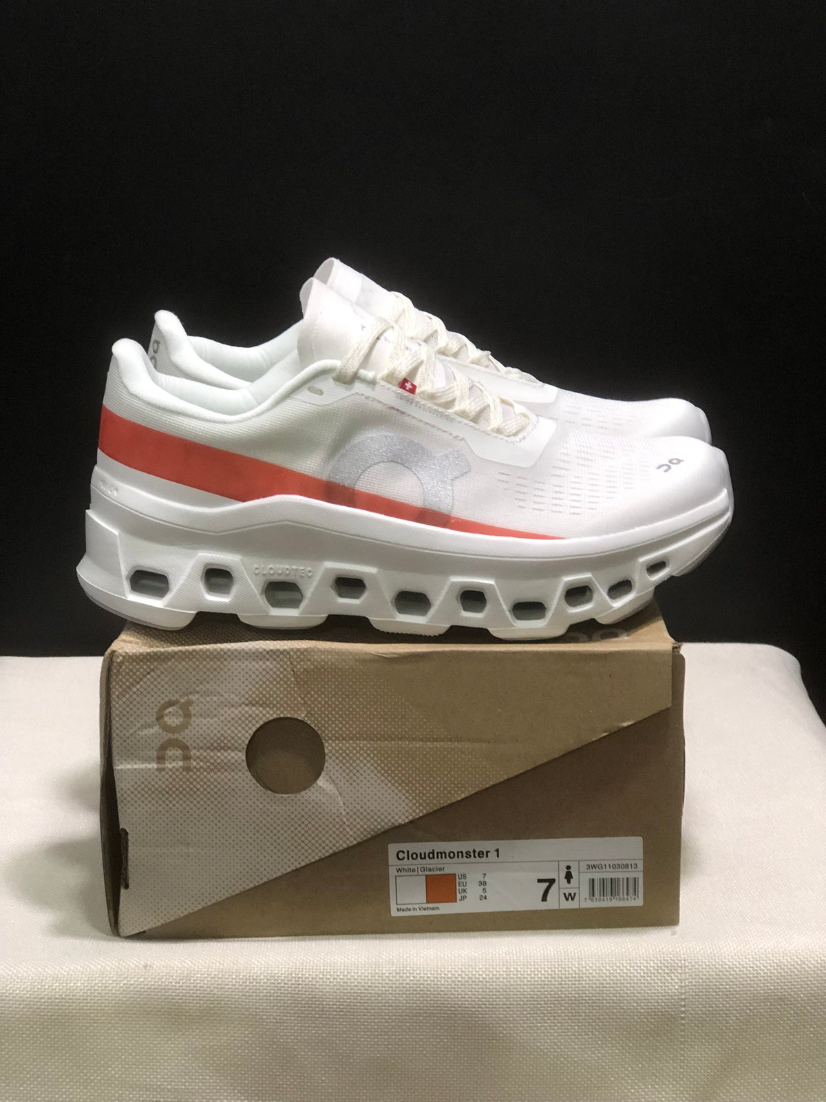 On Cloudmonster 1 White Coral Running Sneakers
