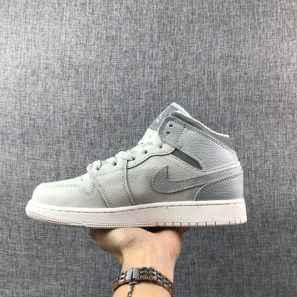 Air Jordan 1 Mid Sneakers in White and Grey