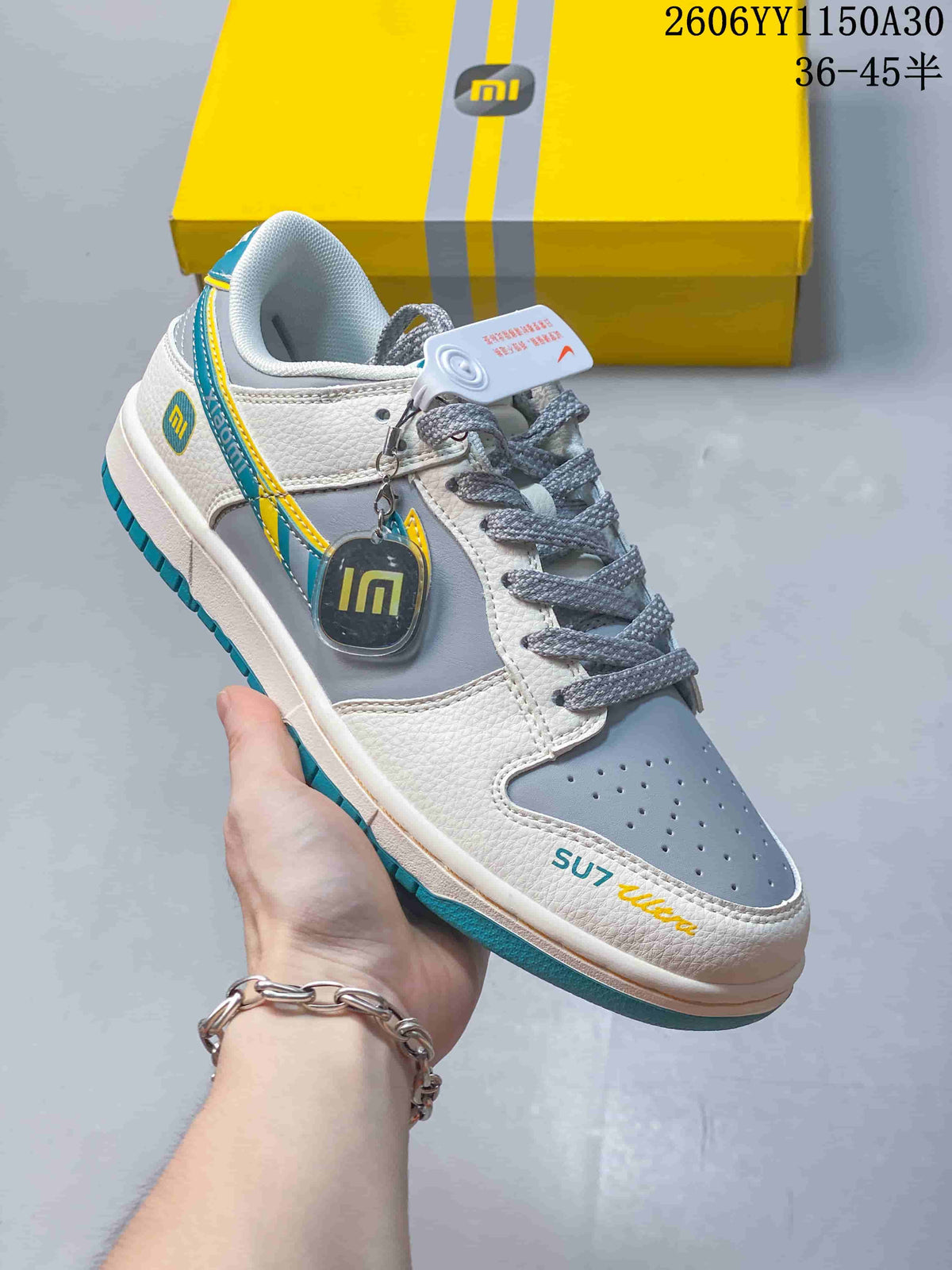 Nike SB Dunk Low Sneakers White Gray Turquoise Yellow