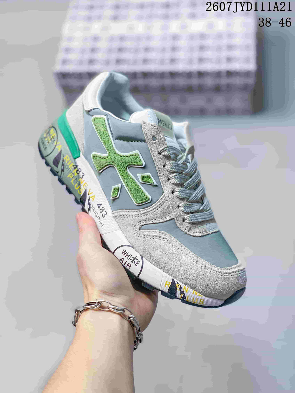 Premiata 2607 TYD111A21 Gray and Green Casual Sneakers